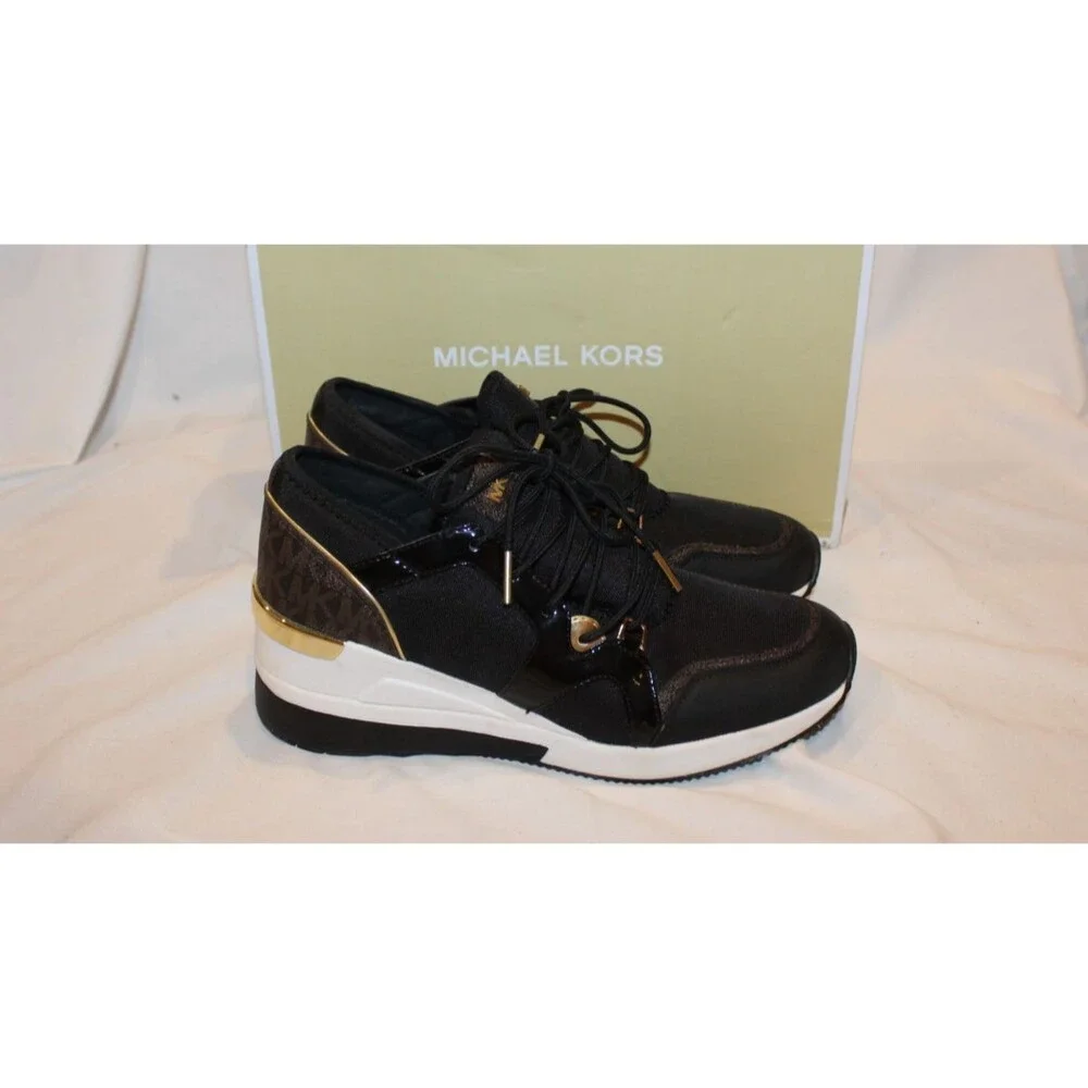 Michael Kors Women's Raina Lace-Up Athletic Shoes Trainer Logo Black NIB SZ 9